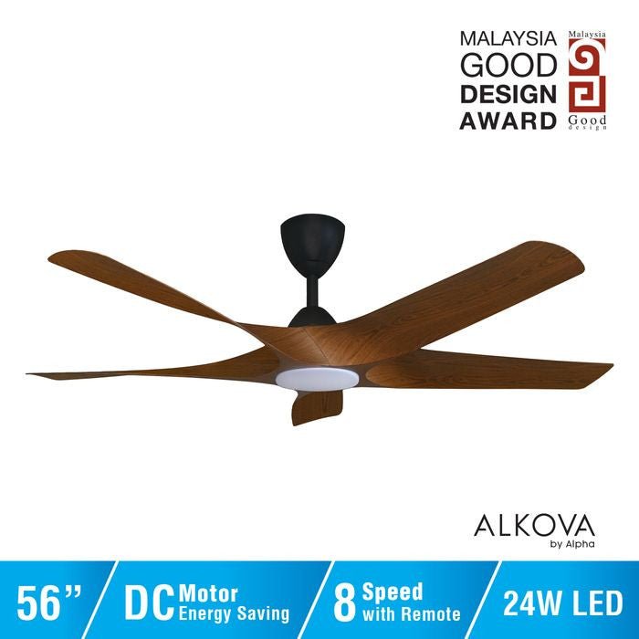 Alkova AXIS 5B/56 LED WALNUT/MB Ceiling Fan 56" 5 Blades LED Walnut Matt Black | TBM Online