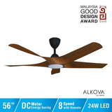 Alkova AXIS 5B/56 LED WALNUT/MB Ceiling Fan 56" 5 Blades LED Walnut Matt Black | TBM Online