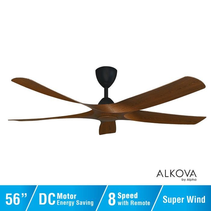Alkova AXIS 5B/56 OAK/MB Ceiling Fan 56" 5 Blades Oak Matt Black | TBM Online