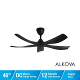 Alkova ESTELL 5B/46 MATT BLACK 46" Ceiling Fan 5 Blades Matt Black | TBM Online
