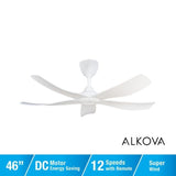 Alkova ESTELL 5B/46 MATT WHITE 46" Ceiling Fan 5 Blades Matt White | TBM Online