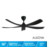 Alkova ESTELL 5B/56 MATT BLACK 56" Ceiling Fan 5 Blades Matt Black | TBM Online