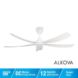 Alkova ESTELL 5B/56 MATT WHITE 56" Ceiling Fan 5 Blades Matt White | TBM Online