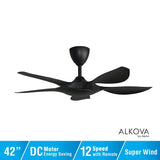 Alkova EXCEL V2-5B/42 MATT BLACK Ceiling Fan 42" 5 Blades Matt Black | TBM Online
