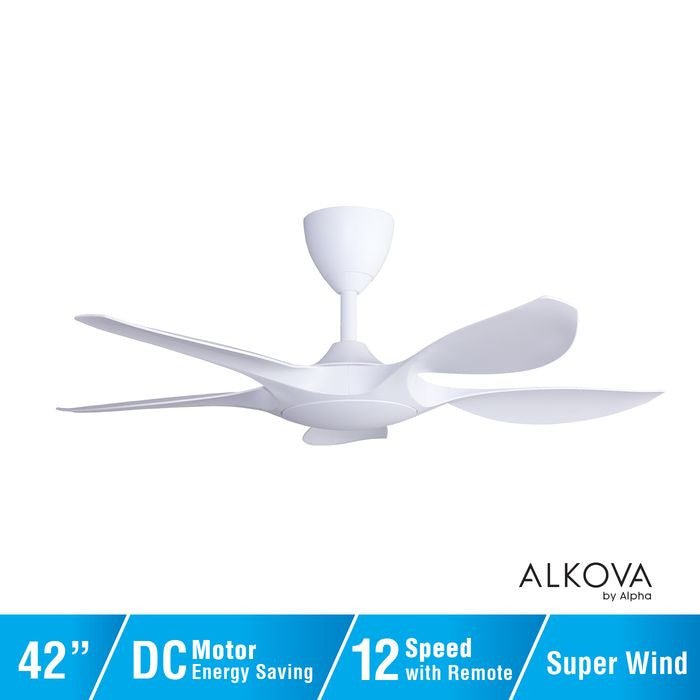 Alkova EXCEL V2 5B/42 MATT WHITE Ceiling Fan 42" 5 Blades Matt White | TBM Online