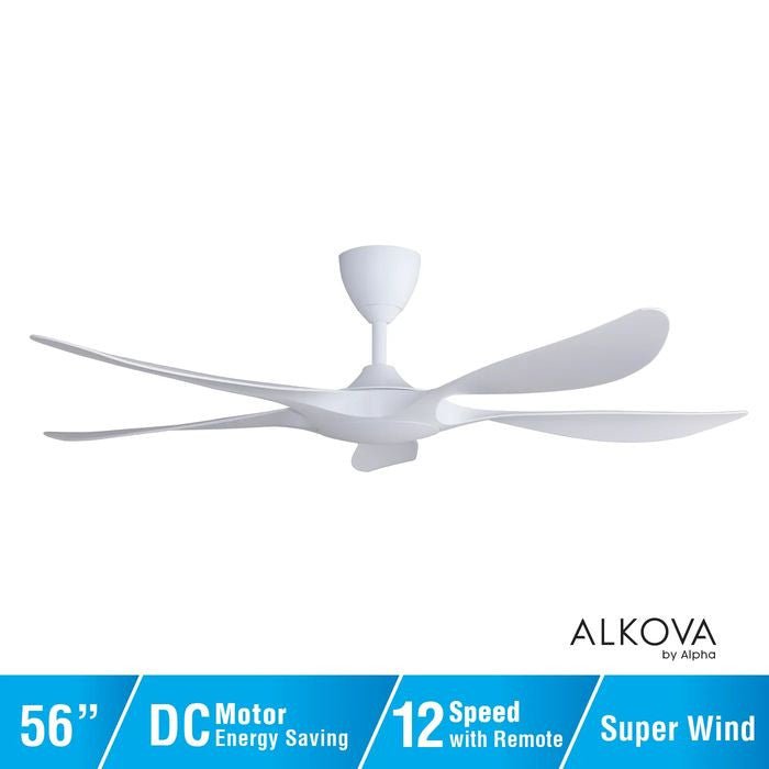 Alkova EXCEL V2 5B/56 MATT WHITE Ceiling Fan 56" 5 Blades Matt White | TBM Online