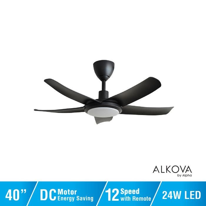 Alkova PAZION G2 5B/40 LED MATT BLACK Ceiling Fan 5 Blades 40 Inch LED Matt Black | TBM Online