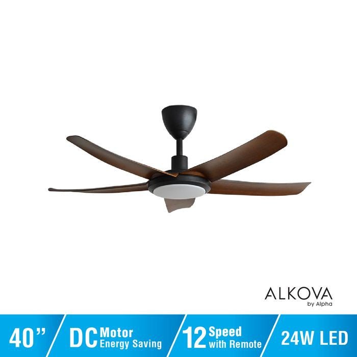 Alkova PAZION G2 5B/40 LED WALNUT MATT BLACK Ceiling Fan 5 Blades 40 Inch LED Walnut Matt Black | TBM Online