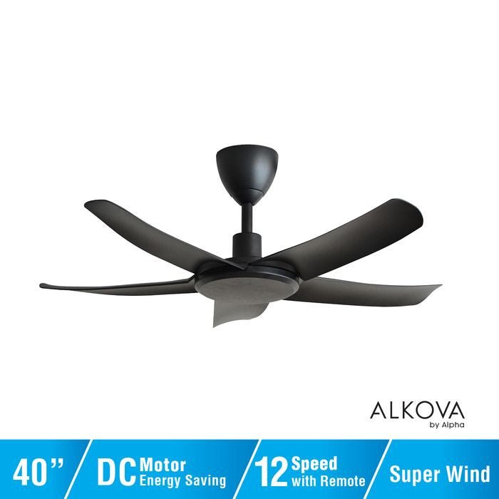 Alkova PAZION G2 5B/40 MATT BLACK Ceiling Fan 5 Blades 40 Inch Matt Black | TBM Online