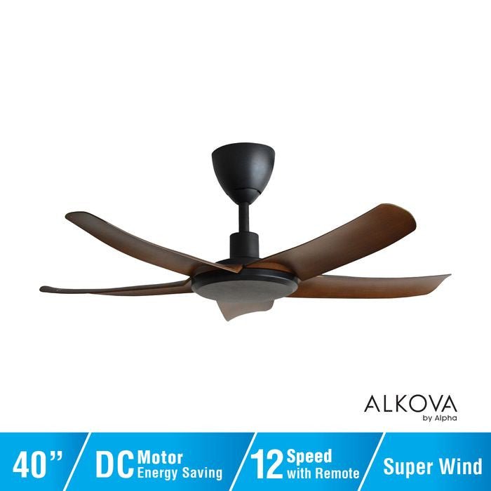 Alkova PAZION G2 5B/40 WALNUT MATT BLACK Ceiling Fan 5 Blades 40 Inch Walnut Matt Black | TBM Online