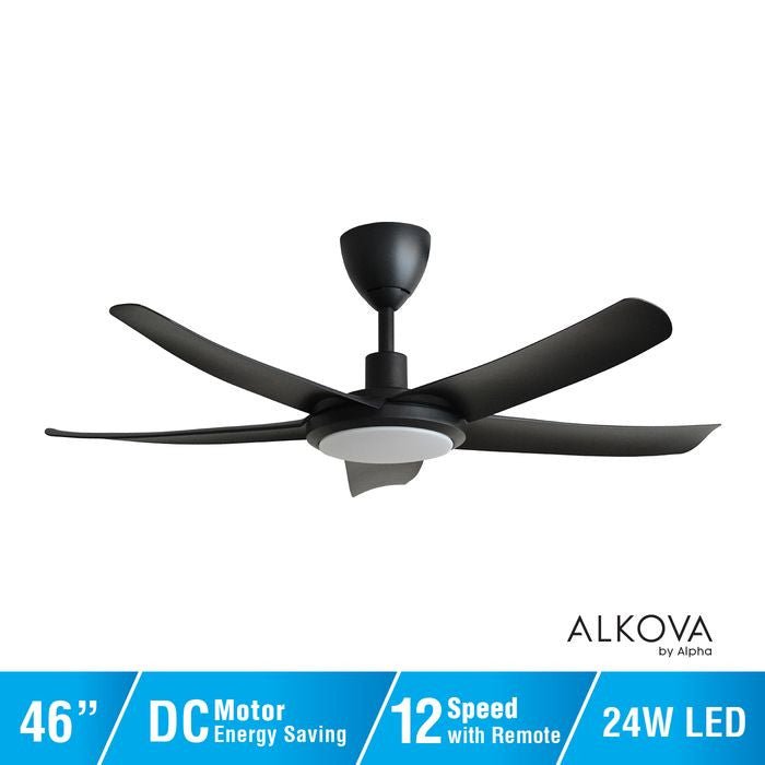 Alkova PAZION G2 5B/46 LED MATT BLACK Ceiling Fan 5 Blades 46 Inch LED Matt Black | TBM Online
