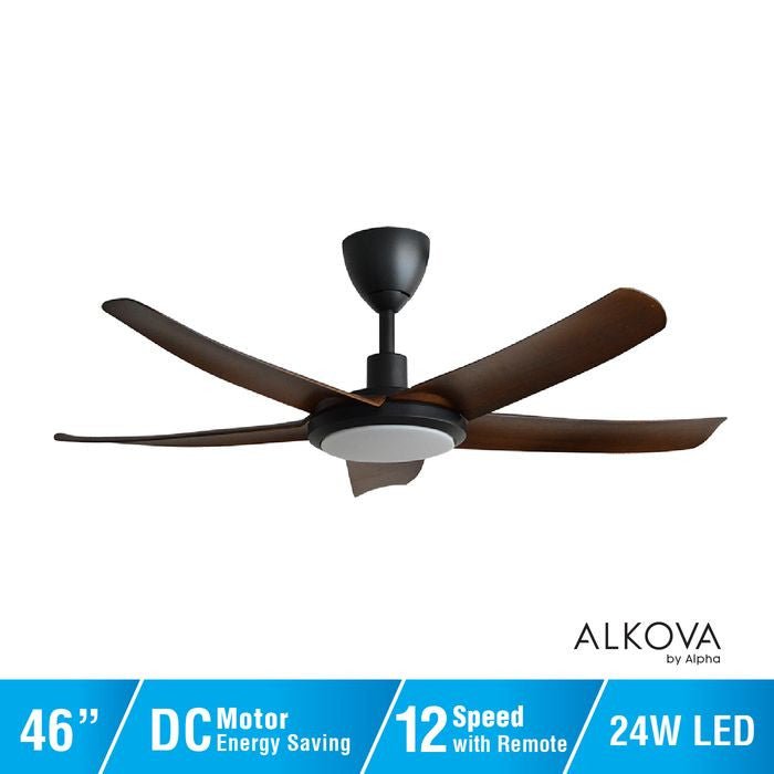 Alkova PAZION G2 5B/46 LED WALNUT MATT BLACK Ceiling Fan 5 Blades 46 Inch LED Walnut Matt Black | TBM Online