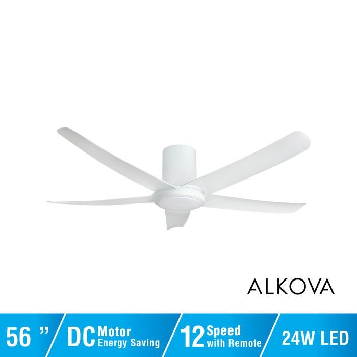 Alkova PAZION G2 HG 5B/56 LED MATT WHITE Ceiling Fan 5 Blades 56 Inch LED Matt White | TBM Online