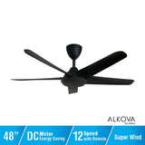 Alkova RACER 5B/48 MATT BLACK Ceiling Fan 48" 5 Blades Matt Black | TBM Online