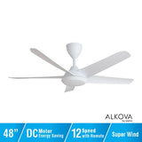 Alkova RACER 5B/48 MATT WHITE Ceiling Fan 48" 5 Blades Matt White | TBM Online