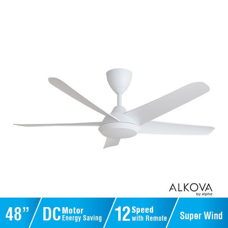 Alkova RACER 5B/48 MATT WHITE Ceiling Fan 48" 5 Blades Matt White | TBM Online