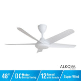 Alkova RACER-5B/48 MATT WHITE Ceiling Fan 48" 5 Blades Matt White | TBM Online
