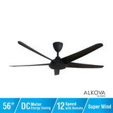 Alkova RACER-5B/56 MATT BLACK Ceiling Fan 56" 5 Blades Matt Black | TBM Online