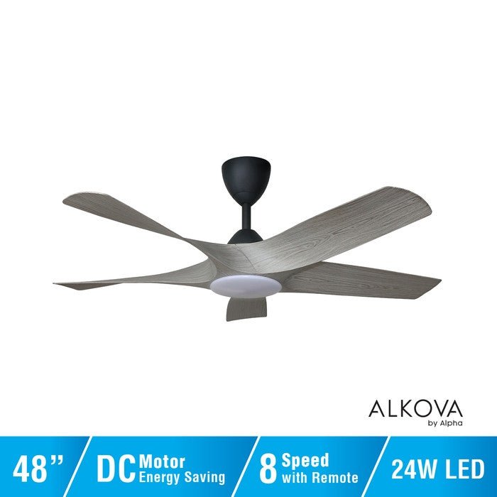 Alkova AXIS 5B/48 LED GREY WOOD/MB Ceiling Fan 48" 5 Blades LED Grey Wood Matt Black | TBM Online