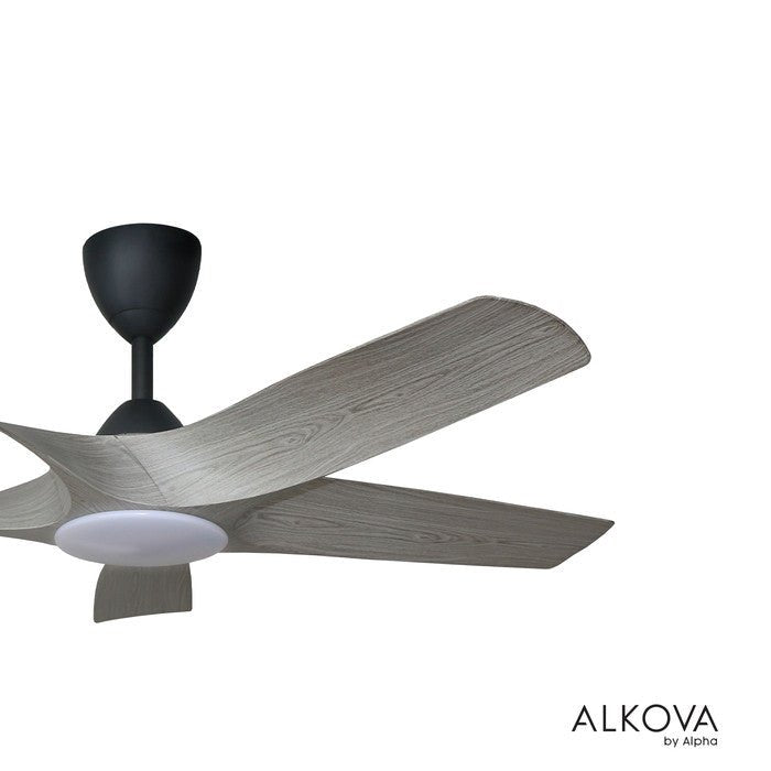 Alkova AXIS 5B/48 LED GREY WOOD/MB Ceiling Fan 48" 5 Blades LED Grey Wood Matt Black | TBM Online