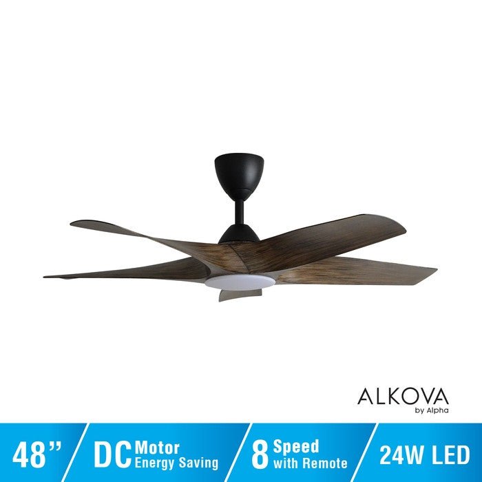 Alkova AXIS 5B/48 LED OAK MATT BLACK Ceiling Fan 48" 5 Blades LED Oak Matt Black | TBM Online