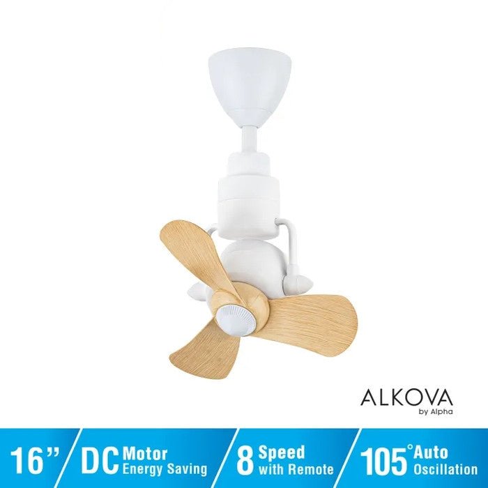 Alkova KONA 3B/16 MAPLE/MW Ceiling Fan 16" 3 Blades 8 Speeds Maple/MW | TBM Online