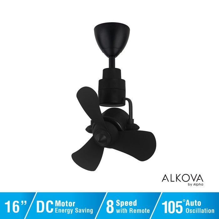 Alkova KONA 3B/16 MATT BLACK Ceiling Fan 16" 3 Blades 8 Speeds Matt Black | TBM Online