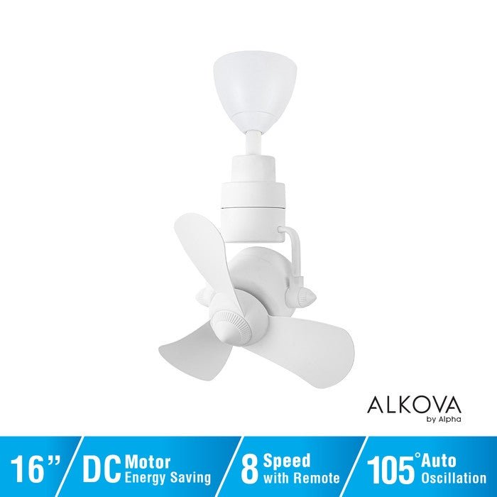 Alkova KONA 3B/16 MATT WHITE Ceiling Fan 16" 3 Blades 8 Speeds Matt White | TBM Online