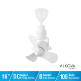 Alkova KONA 3B/16 MATT WHITE Ceiling Fan 16" 3 Blades 8 Speeds Matt White | TBM Online