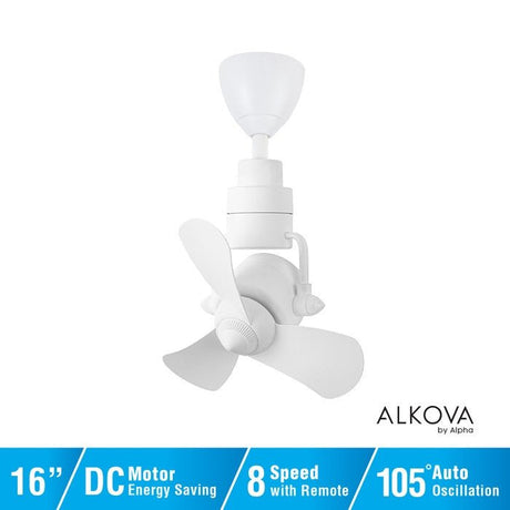Alkova KONA 3B/16 MATT WHITE Ceiling Fan 16" 3 Blades 8 Speeds Matt White | TBM Online