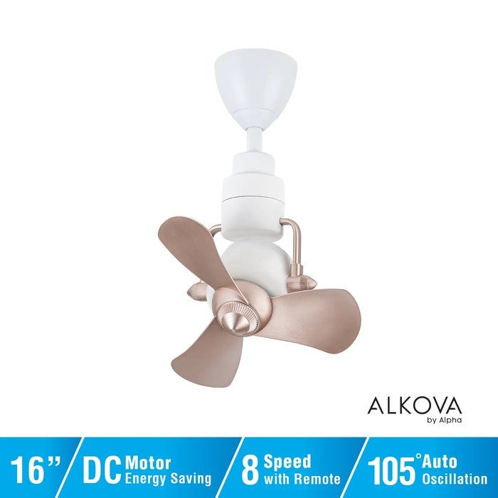 Alkova KONA 3B/16 ROSE GOLD/MW Ceiling Fan 16" 3 Blades 8 Speeds Rose Gold/MW | TBM Online