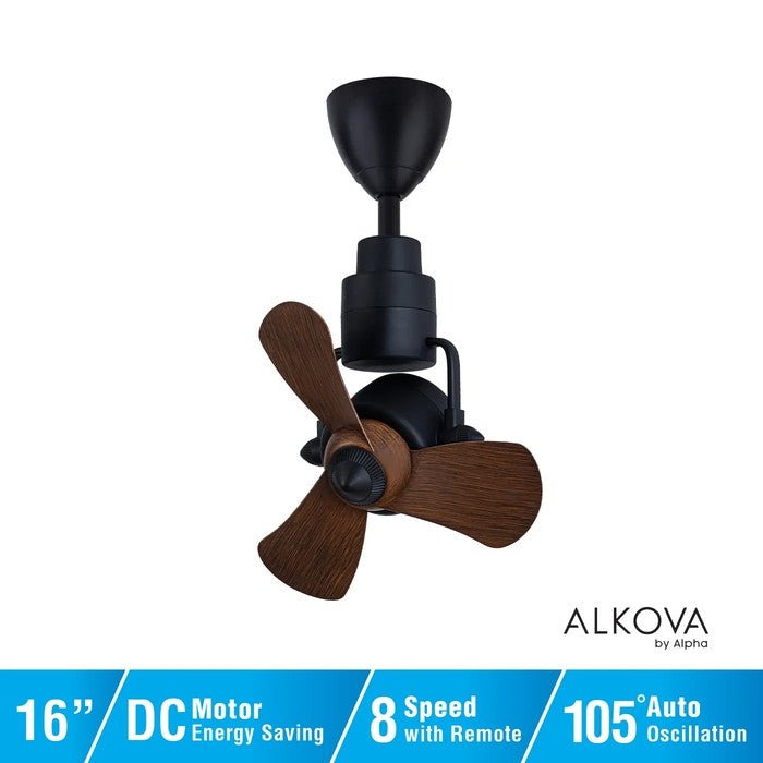 Alkova KONA 3B/16 WALNUT/MB Ceiling Fan 16" 3 Blades 8 Speeds Walnut/MB | TBM Online