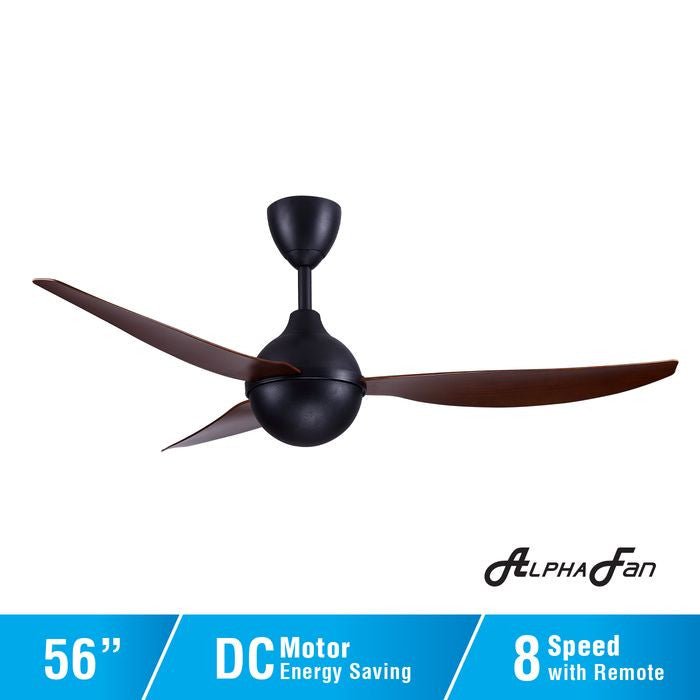 Alpha AX80 - 3B/56 WALNUT/MB Ceiling Fan 56" 3 Blades Walnut Matt Black | TBM Online