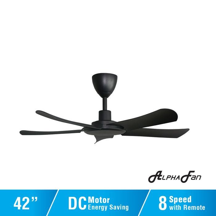 Alpha ALLY 5B/42 MATT BLACK Ceiling Fan 42" 5 Blades DC Motor Matt Black | TBM Online