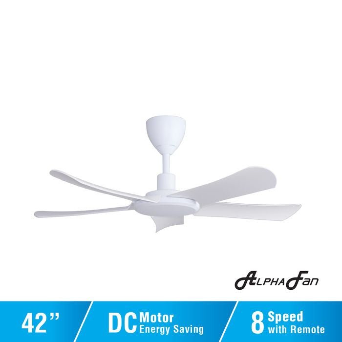 Alpha ALLY 5B/42 MATT WHITE Ceiling Fan 42" 5 Blades DC Motor Matt White | TBM Online