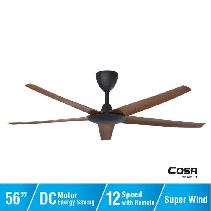 Alpha Cosa EX9 5B/56 WALNUT MATT BLACK Ceiling Fan 56" 5 Blades DC Motor Walnut Matt Black | TBM Online