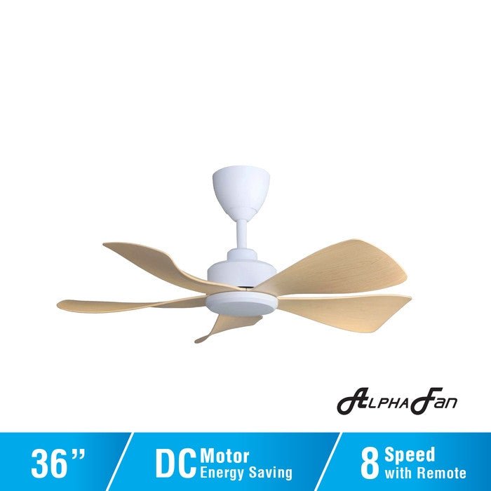 Alpha HANI - 5B 36" MAPLE/MW Ceiling Fan 36" 5 Blades Maple/Matt White | TBM Online