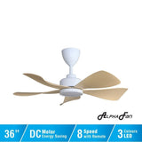 Alpha HANI 5B/36 LED MAPLE MATT WHITE Ceiling Fan 5 Blades 36 Inch LED Maple Matt White | TBM Online