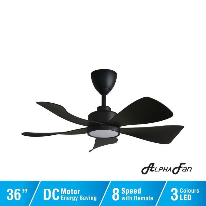 Alpha HANI 5B/36 LED MATT BLACK Ceiling Fan 36" 5 Blades LED Matt Black | TBM Online