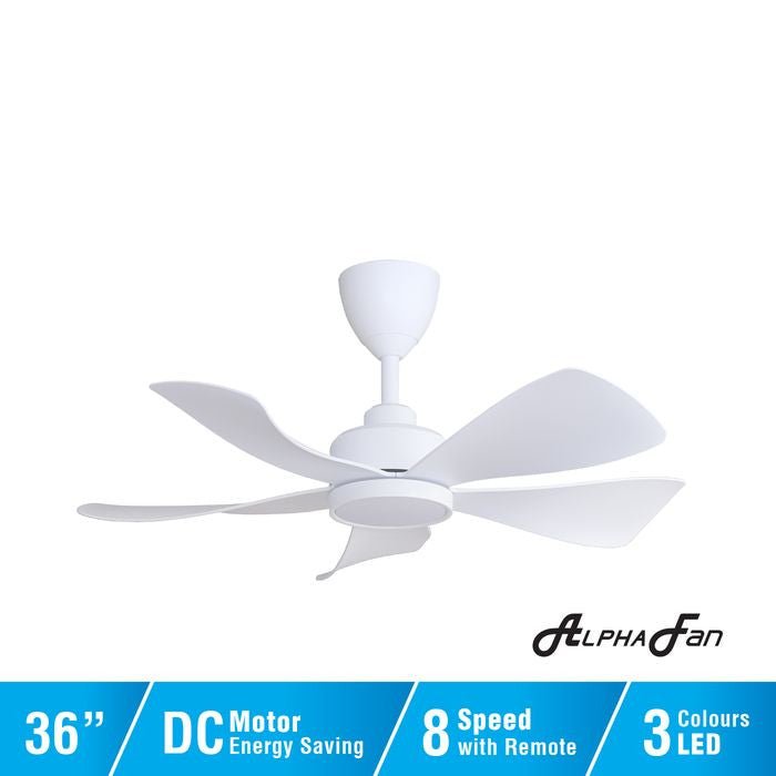 Alpha HANI 5B/36 LED MATT WHITE Ceiling Fan 36" 5 Blades LED Matt White | TBM Online