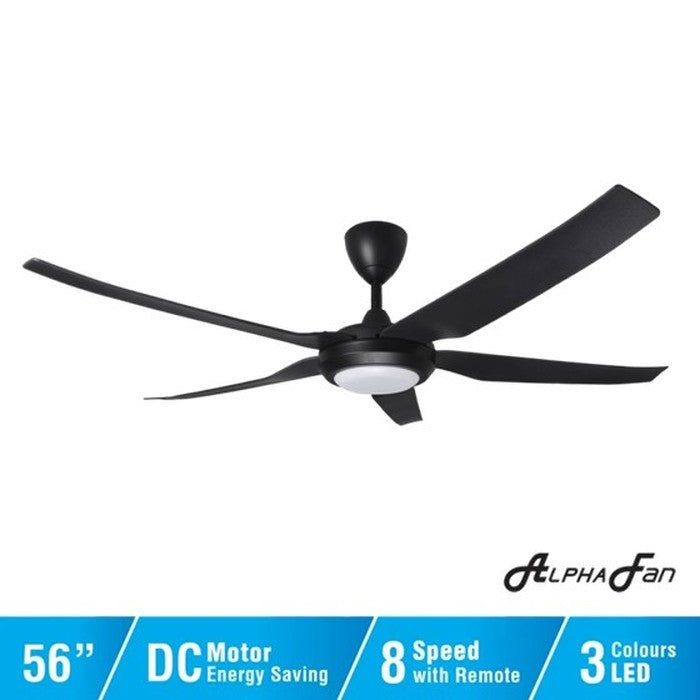 Alpha PRIMA 5B/56 LED MATT BLACK Ceiling Fan 5 Blades 56 Inch LED Motor DC Matt Black | TBM Online
