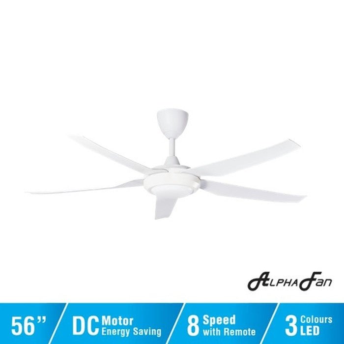 Alpha PRIMA 5B/56 LED MATT WHITE Ceiling Fan 5 Blades 56 Inch LED Motor DC Matt White | TBM Online