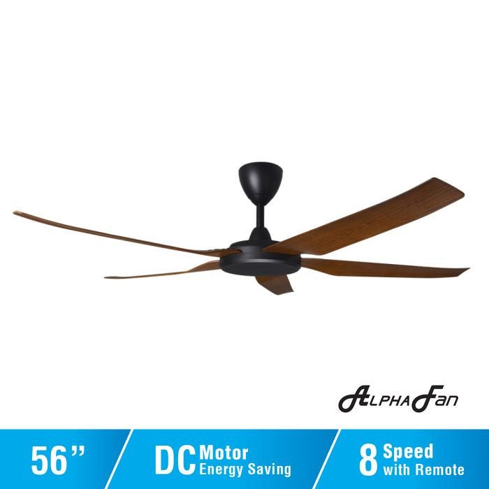 Alpha PRIMA 5B/56 WALNUT MATT BLACK Ceiling Fan 5 Blades 56 Inch Motor DC Walnut Matt Black | TBM Online