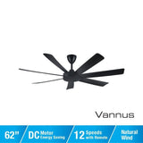 Alpha TORA - 7B/62 MATT BLACK Tora 62" Ceiling Fan DC Motor 7 Blades Matt Black | TBM Online