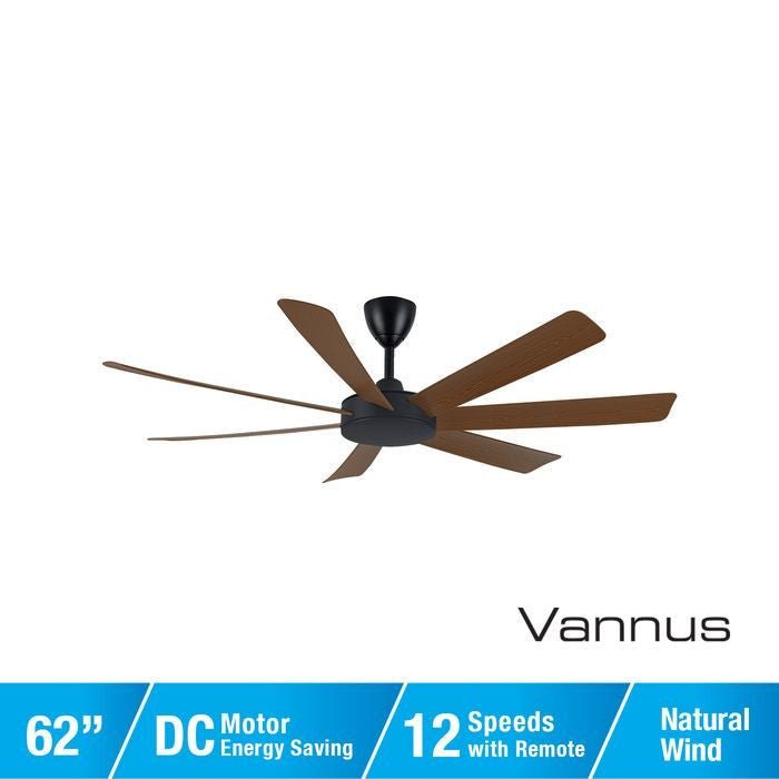 Alpha TORA - 7B/62 WALNUT/MB Tora 62" Ceiling Fan DC Motor 7 Blades Walnut Matt Black | TBM Online
