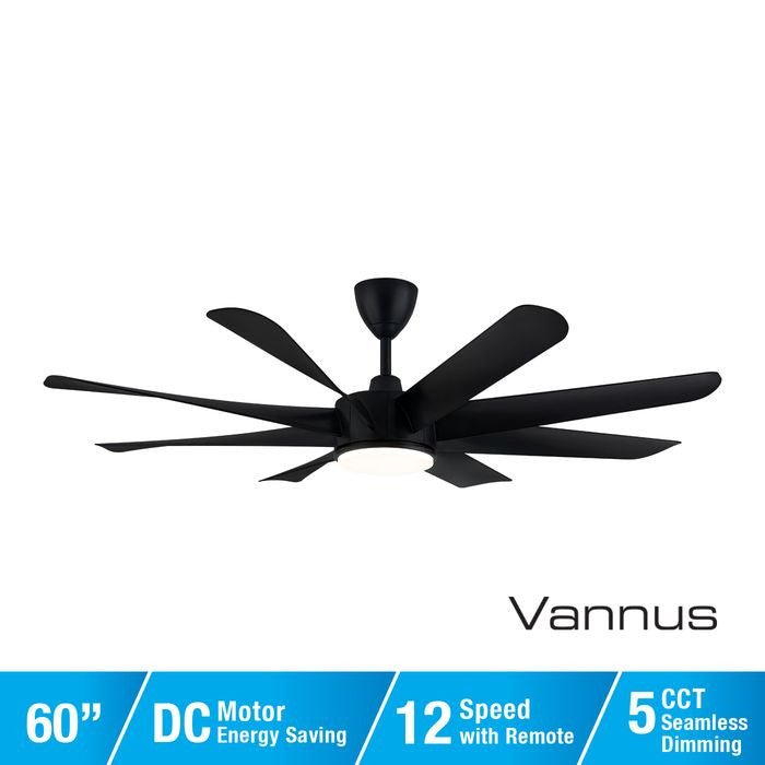 Alpha VISTA 8B/60 LED MATT BLACK Ceiling Fan 8 Blades 60 Inch LED Matt Black | TBM Online