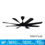 Alpha VISTA 8B/60 LED MATT BLACK Ceiling Fan 8 Blades 60 Inch LED Matt Black | TBM Online
