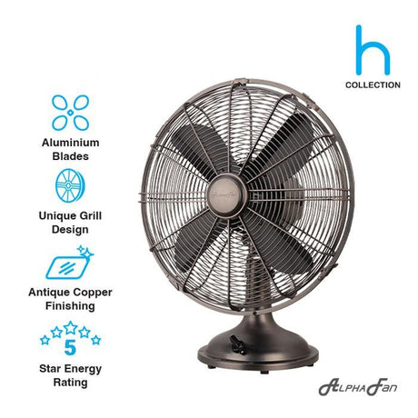Alpha MOTTO TF H12 COPPER Motto Table Fan 12" AC Motor Antique Copper | TBM Online
