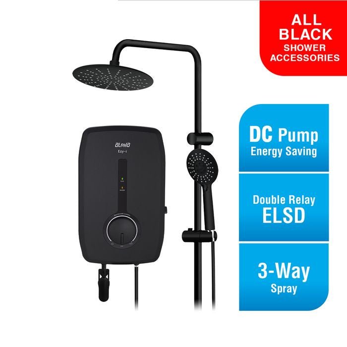 Alpha EZY - I RAINSHOWER + MATT BLACK (M/B - G9) Home Shower DC Pump All Black Accessories Matt Black | TBM Online