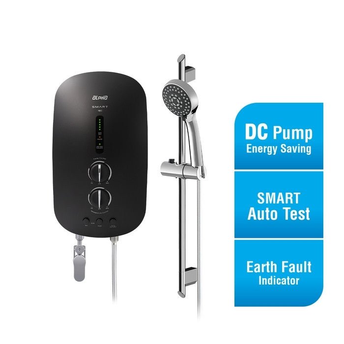 Alpha SMART 18I MATT BLACK Home Shower ELCB A. Test DC Pump Matt Black | TBM Online